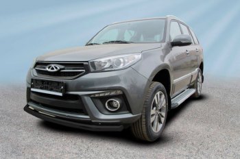 Защита переднего бампера Slitkoff (Ø 57 мм) Chery Tiggo 3 (2014-2020) (Цвет: черный)