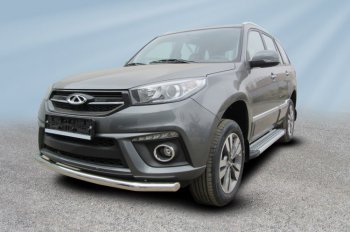 Защита переднего бампера Slitkoff (Ø 57 мм). Chery Tiggo 3 (2014-2020) (Полированная нержавейка)