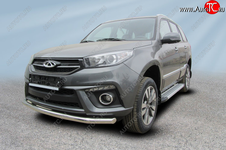 12 299 р. Защита переднего бампера Slitkoff (Ø 57 мм).  Chery Tiggo 3 (2014-2020) (Полированная нержавейка)  с доставкой в г. Керчь