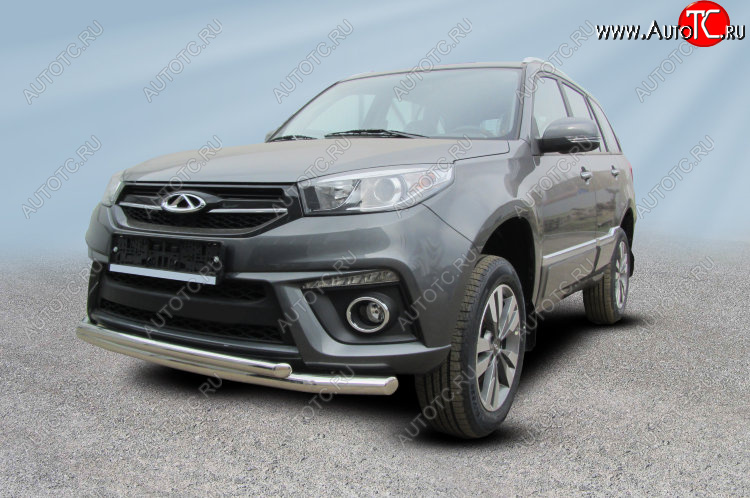 9 899 р. Защита переднего бампера Slitkoff (Ø 57+Ø 42)  Chery Tiggo 3 (2014-2020) (Цвет: серебристый)  с доставкой в г. Керчь