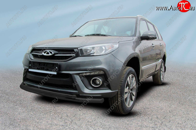 12 699 р. Защита переднего бампера Slitkoff (Ø 57+Ø 42)  Chery Tiggo 3 (2014-2020) (Цвет: черный)  с доставкой в г. Керчь