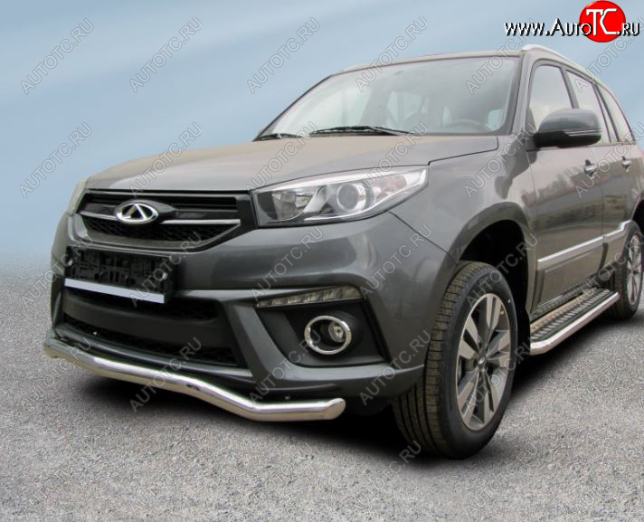 12 849 р. Защита переднего бампера Slitkoff (Ø 57 мм, волна).  Chery Tiggo 3 (2014-2020) (Полированная нержавеющая сталь)  с доставкой в г. Керчь