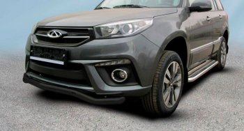 Защита переднего бампера Slitkoff (Ø 57 мм). Chery Tiggo 3 (2014-2020) (Сталь окрашенная в цвет: черный)