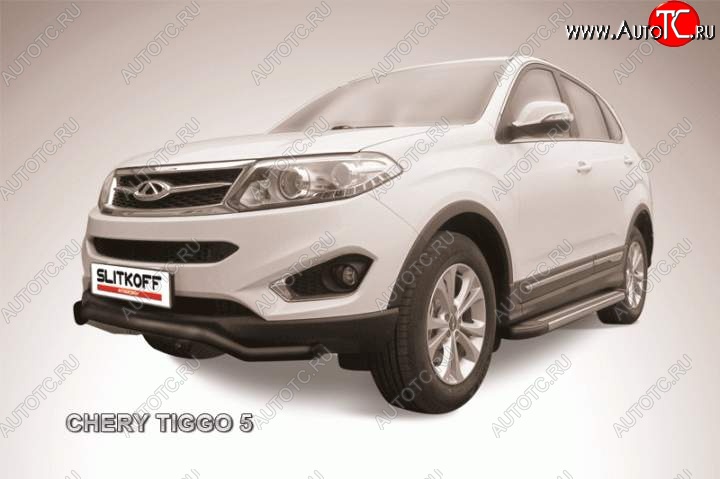 7 999 р. Защита переднего бампера d57 Slitkoff (волна)  Chery Tiggo 5  (T21) (2014-2017) дорестайлинг (Цвет: серебристый)  с доставкой в г. Керчь