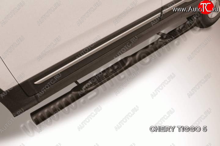 12 399 р. Защита порогов Slitkoff (труба, d76)  Chery Tiggo 5  (T21) (2014-2017) дорестайлинг (Цвет: серебристый)  с доставкой в г. Керчь