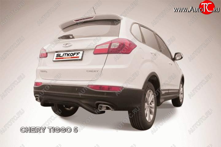 7 999 р. Защита заднего бампера d57 Slitkoff (скоба)  Chery Tiggo 5  (T21) (2014-2017) дорестайлинг (Цвет: серебристый)  с доставкой в г. Керчь