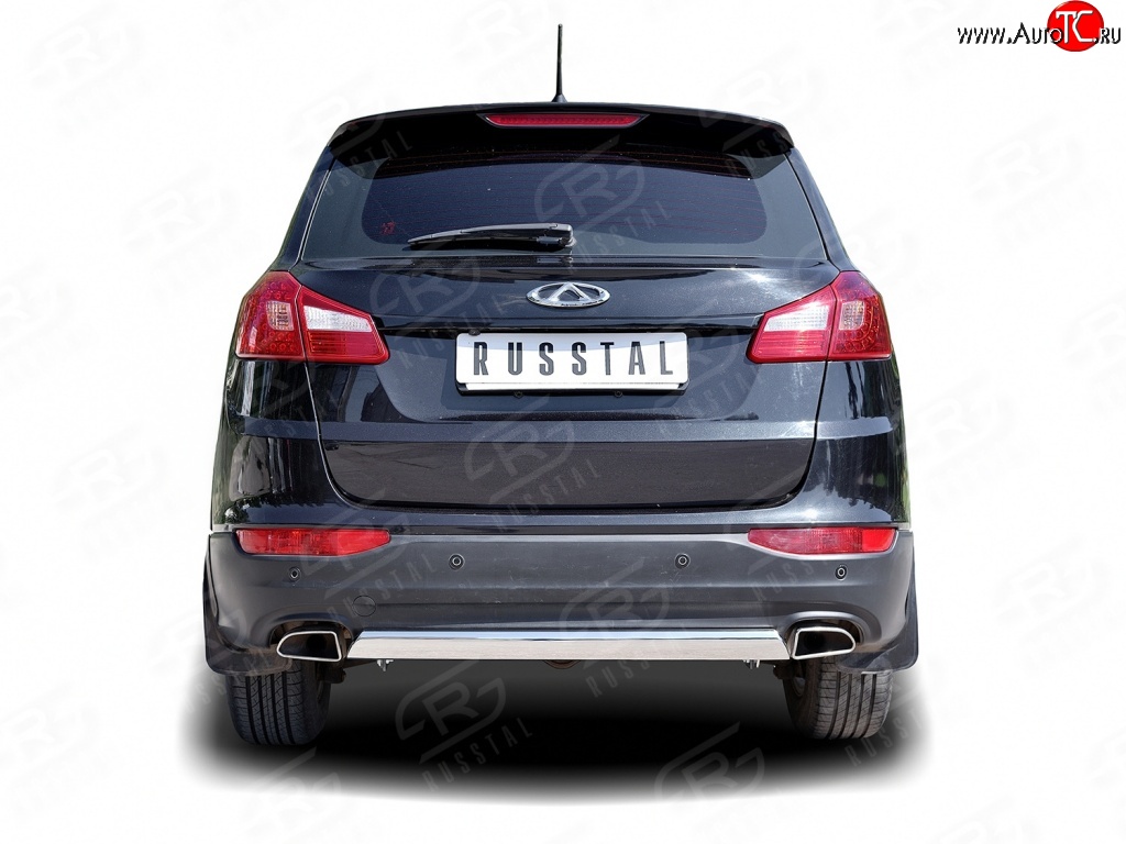 5 599 р. Защита заднего бампера (Ø75x42 мм, нержавейка) Russtal Chery Tiggo 5 (T21) дорестайлинг (2014-2017)  с доставкой в г. Керчь