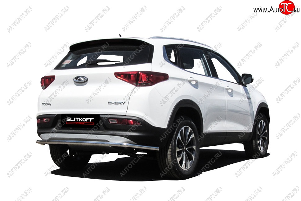 8 449 р. Защита заднего бампера Slitkoff (d42, длинная)  Chery Tiggo 7 (2016-2020) (Нержавейка, Полированная)  с доставкой в г. Керчь