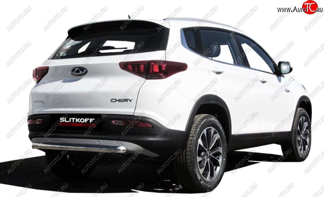 8 449 р. Защита заднего бампера Slitkoff (d57)  Chery Tiggo 7 (2016-2020) (Нержавейка, Полированная)  с доставкой в г. Керчь