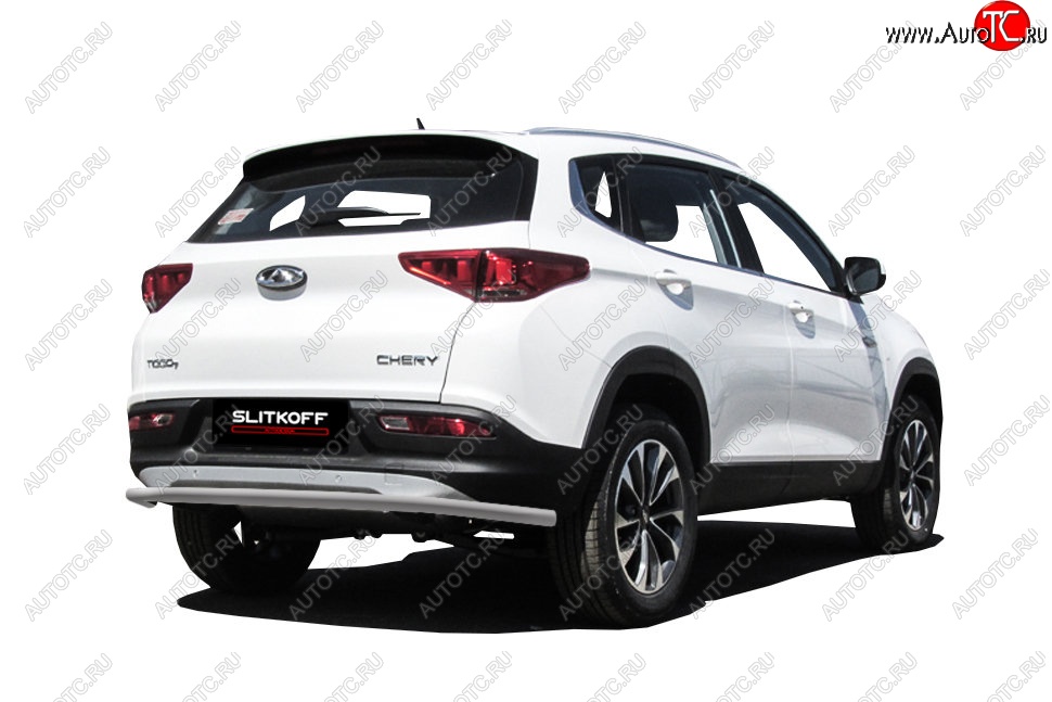 5 899 р. Защита заднего бампера Slitkoff (d42, длинная) Chery Tiggo 7 (2016-2020) (Сталь с полимерным покрытием. Цвет: серебристый)  с доставкой в г. Керчь