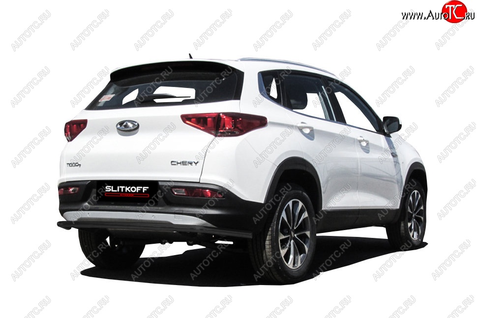 7 599 р. Защита заднего бампера Slitkoff (длинная, d42)  Chery Tiggo 7 (2016-2020) (Сталь с полимерным покрытием. Цвет: чёрный)  с доставкой в г. Керчь