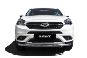 10 849 р. Защита переднего бампера Slitkoff (Ø 57 мм)  Chery Tiggo 7 (2016-2020) (Полированная нержавейка)  с доставкой в г. Керчь. Увеличить фотографию 2