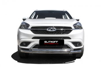 12 299 р. Защита переднего бампера Slitkoff (Ø 57+Ø 42).  Chery Tiggo 7 (2016-2020) (Полированная нержавейка)  с доставкой в г. Керчь. Увеличить фотографию 3