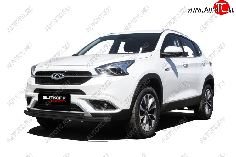 11 099 р. Защита переднего бампера Slitkoff (Ø 57+Ø 42).  Chery Tiggo 7 (2016-2020) (Цвет: черный)  с доставкой в г. Керчь