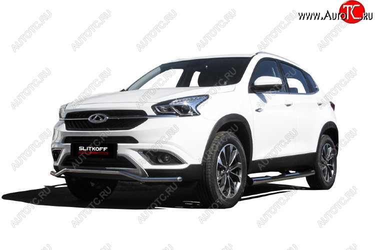 11 599 р. Защита переднего бампера Slitkoff (Ø 42 мм, волна)  Chery Tiggo 7 (2016-2020) (Полированная нержавейка)  с доставкой в г. Керчь