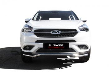 11 599 р. Защита переднего бампера Slitkoff (Ø 42 мм, волна)  Chery Tiggo 7 (2016-2020) (Полированная нержавейка)  с доставкой в г. Керчь. Увеличить фотографию 2