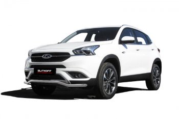 Защита переднего бампера Slitkoff (Ø 42 мм, волна) Chery Tiggo 7 (2016-2020) (Цвет: серебристый)