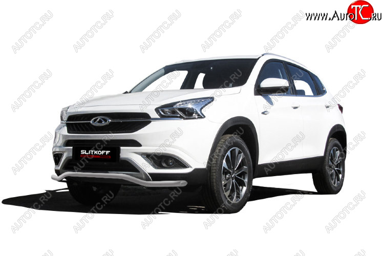 7 999 р. Защита переднего бампера Slitkoff (Ø 42 мм, волна) Chery Tiggo 7 (2016-2020) (Цвет: серебристый)  с доставкой в г. Керчь