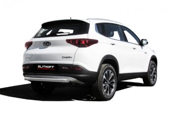 Защита заднего бампера Slitkoff (Ø 57 мм) Chery Tiggo 7 (2016-2020) (Цвет: серебристый)