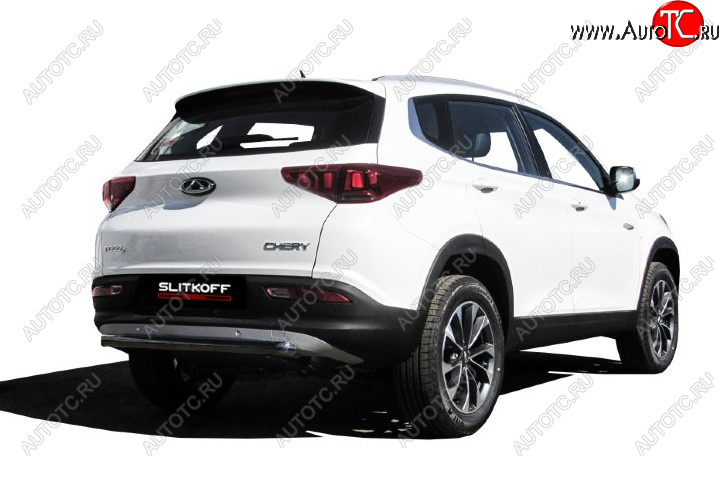 7 599 р. Защита заднего бампера Slitkoff (Ø 57 мм)  Chery Tiggo 7 (2016-2020) (Цвет: черный)  с доставкой в г. Керчь