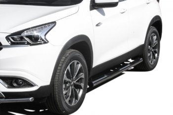 Защита порогов Slitkoff (Ø 76 мм, с проступями) Chery Tiggo 7 (2016-2020) (Полированная нержавейка)
