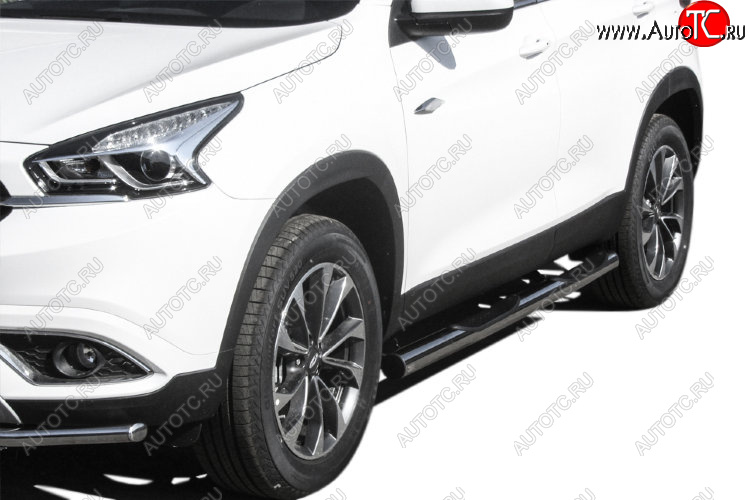 17 899 р. Защита порогов Slitkoff (Ø 76 мм, с проступями)  Chery Tiggo 7 (2016-2020) (Полированная нержавейка)  с доставкой в г. Керчь