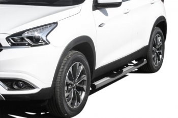 Защита порогов Slitkoff (Ø 76 мм, с проступями) Chery Tiggo 7 (2016-2020) (Цвет: серебристый)