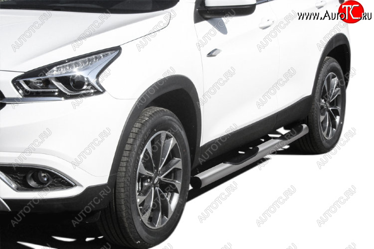 12 499 р. Защита порогов Slitkoff (Ø 76 мм, с проступями) Chery Tiggo 7 (2016-2020) (Цвет: серебристый)  с доставкой в г. Керчь