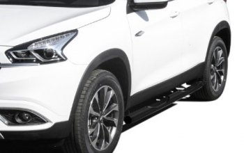 Защита порогов Slitkoff (Ø 76 мм, с проступями) Chery Tiggo 7 (2016-2020) (Цвет: черный)
