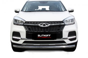 10 849 р. Защита переднего бампера Slitkoff (Ø 57 мм)  Chery Tiggo 4 (2018-2023) 1-ый рестайлинг (Полированная нержавейка)  с доставкой в г. Керчь. Увеличить фотографию 2