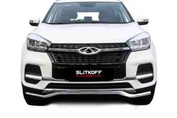 11 599 р. Защита переднего бампера Slitkoff (Ø 42 мм, волна)  Chery Tiggo 4 (2018-2023) 1-ый рестайлинг (Полированная нержавейка)  с доставкой в г. Керчь. Увеличить фотографию 2