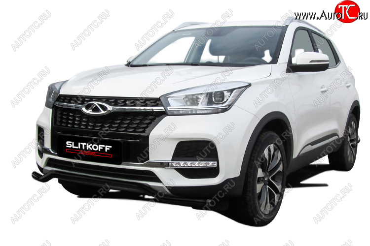 7 999 р. Защита переднего бампера Slitkoff (Ø 42 мм, волна) Chery Tiggo 4 1-ый рестайлинг (2018-2023) (Цвет: черный)  с доставкой в г. Керчь