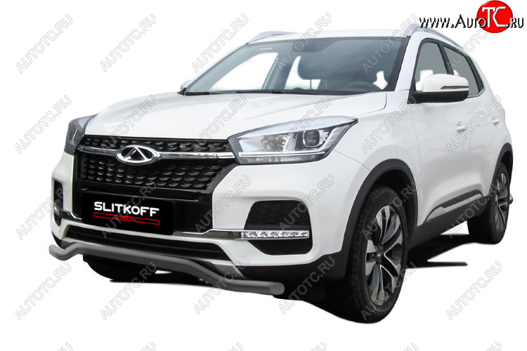 7 999 р. Защита переднего бампера Slitkoff (Ø 42 мм, волна)  Chery Tiggo 4 (2018-2023) 1-ый рестайлинг (Цвет: серебристый)  с доставкой в г. Керчь