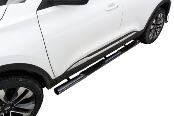 Защита порогов Slitkoff (Ø 76 мм, с проступями) Chery Tiggo 4 (2018-2023) 1-ый рестайлинг (Полированная нержавейка)