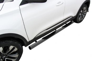 Защита порогов Slitkoff (Ø 76 мм, с проступями) Chery Tiggo 4 (2018-2023) 1-ый рестайлинг (Цвет: серебристый)