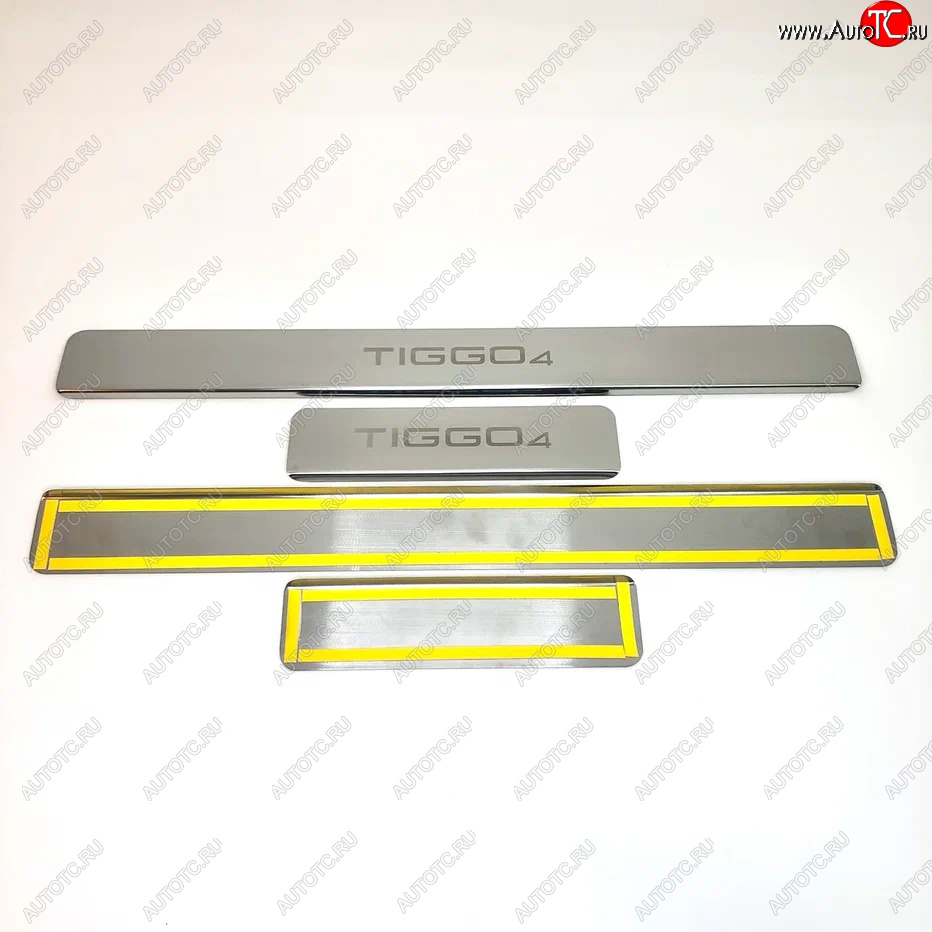 2 179 р. Накладки порожков салона INOX Chery Tiggo 4 дорестайлинг (2017-2020) (Нержавеющая сталь)  с доставкой в г. Керчь