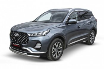 13 899 р. Защита переднего бампера Slitkoff (Ø 57+Ø 42 мм).  Chery Tiggo 7 PRO - Tiggo 7 Pro Max  T1E (Нержавеющая сталь)  с доставкой в г. Керчь. Увеличить фотографию 2