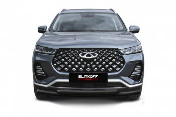 Защита переднего бампера Slitkoff (Ø 57+Ø 42 мм). Chery Tiggo 7 PRO - Tiggo 7 Pro Max  T1E (Цвет: черный)