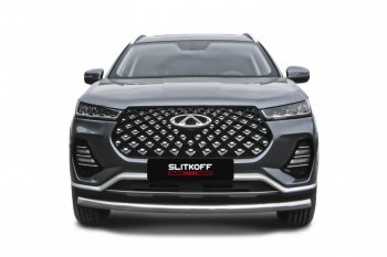 Защита переднего бампера Slitkoff (Ø 57 мм). Chery Tiggo 7 PRO - Tiggo 7 Pro Max  T1E (Нержавеющая сталь)