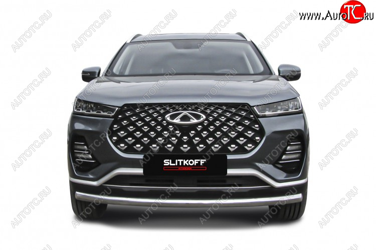 11 899 р. Защита переднего бампера Slitkoff (Ø 57 мм).  Chery Tiggo 7 PRO - Tiggo 7 Pro Max  T1E (Нержавеющая сталь)  с доставкой в г. Керчь