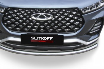 11 899 р. Защита переднего бампера Slitkoff (Ø 57 мм).  Chery Tiggo 7 PRO - Tiggo 7 Pro Max  T1E (Нержавеющая сталь)  с доставкой в г. Керчь. Увеличить фотографию 3