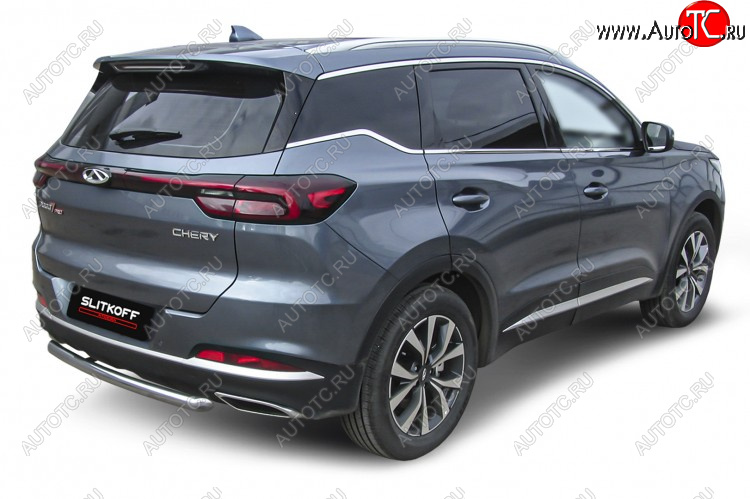 10 449 р. Защита заднего бампера Slitkoff (Ø57 мм)  Chery Tiggo 7 PRO - Tiggo 7 Pro Max  T1E (Нержавеющая сталь)  с доставкой в г. Керчь