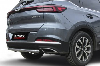 10 449 р. Защита заднего бампера Slitkoff (Ø57 мм)  Chery Tiggo 7 PRO - Tiggo 7 Pro Max  T1E (Нержавеющая сталь)  с доставкой в г. Керчь. Увеличить фотографию 2