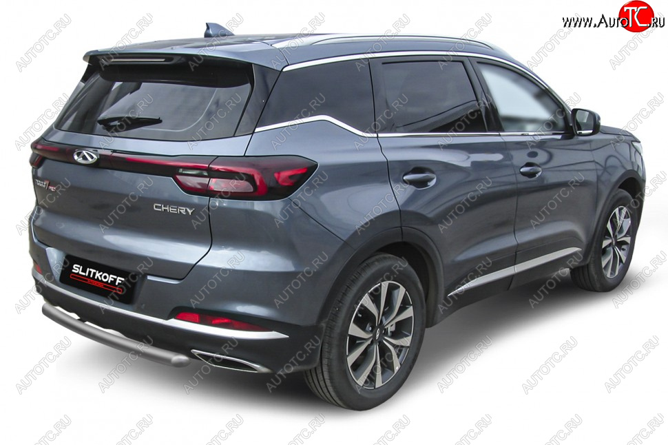 7 299 р. Защита заднего бампера Slitkoff (Ø 57 мм)  Chery Tiggo 7 PRO - Tiggo 7 Pro Max  T1E (Цвет: серебристый)  с доставкой в г. Керчь
