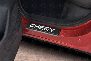 1 889 р. Накладки порожков салона Russtal Chery Tiggo 7 PRO (2019-2025) (поверхность карбон с надписью)  с доставкой в г. Керчь. Увеличить фотографию 3
