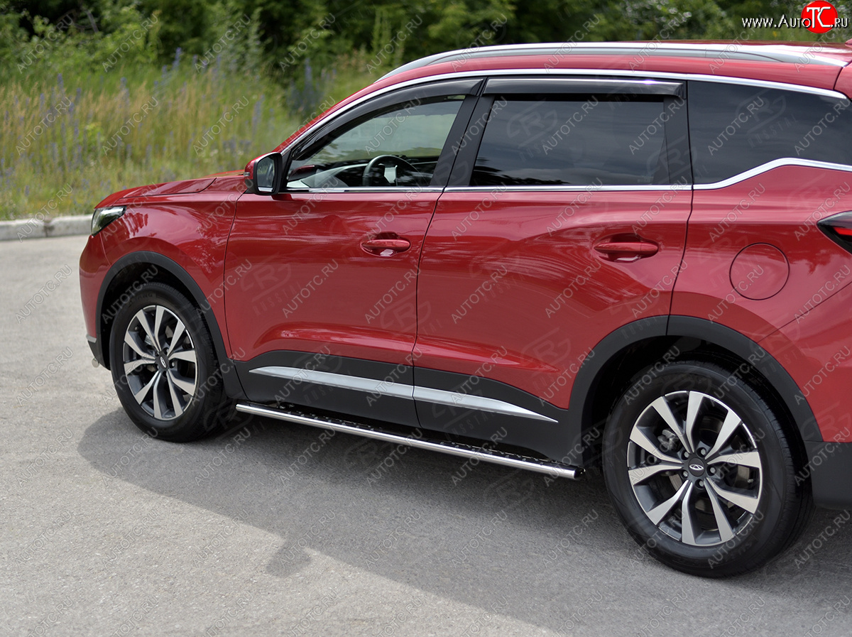 23 749 р. Защита порогов (Ø75х42 мм, с проступью) Russtal Chery Tiggo 7 PRO (2019-2025)  с доставкой в г. Керчь