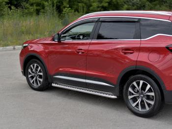 Порожки для ног SLITKOFF (Ø42 мм) Chery Tiggo 7 PRO (2019-2025) (профиль - сталь окрашенная, лист - алюминий)