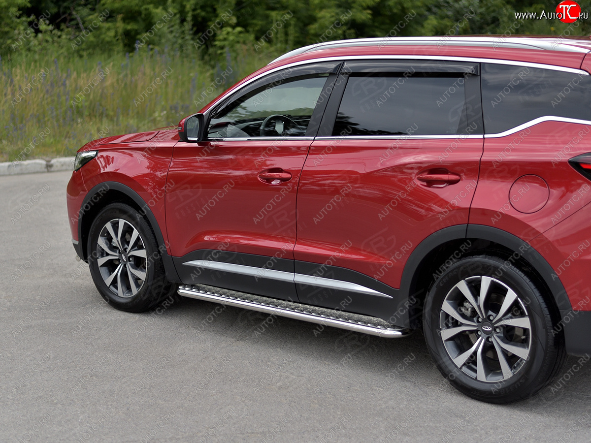 21 999 р. Порожки для ног SLITKOFF (Ø42 мм) Chery Tiggo 7 PRO (2019-2025) (профиль - сталь окрашенная, лист - алюминий)  с доставкой в г. Керчь