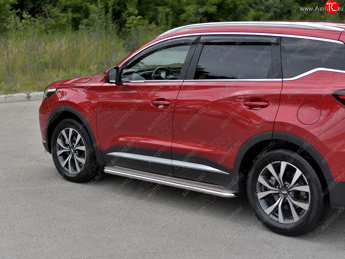 29 699 р. Порожки для ног SLITKOFF (Ø42 мм)  Chery Tiggo 7 PRO (2019-2025) (Профиль - нержавейка, лист - нержавейка)  с доставкой в г. Керчь