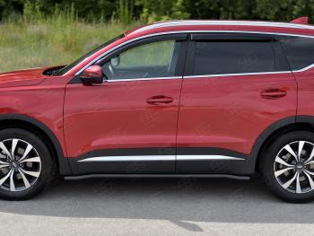 10 599 р. Защита порогов (Ø63 мм, с полимерным покрытием) SLITKOFF Chery Tiggo 7 PRO (2019-2025) (круглые торцы, черный)  с доставкой в г. Керчь. Увеличить фотографию 2